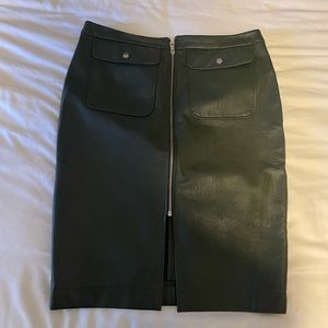 River Island army green leather pencil skirt